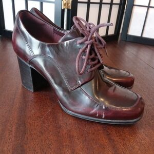 Clarks Brown Leather Block Heel Lace-up Loafer Womens Size 8.5 Good Condition!